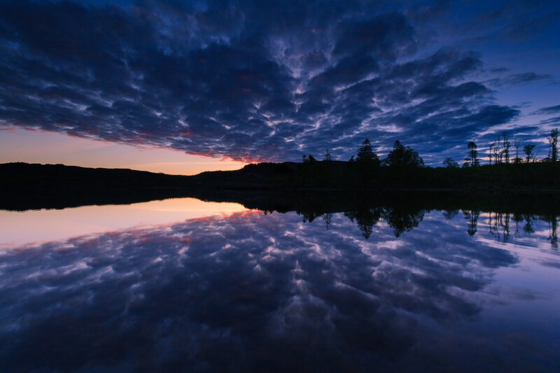 Clouds Reflecting in Lake — Blue, Serene, Sunset