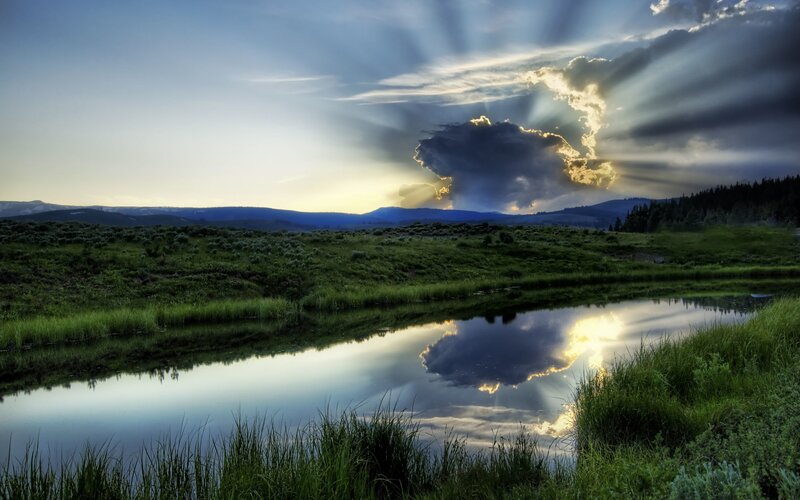 Clouds Reflecting in Pond — Blue, Dramatic, Sunset