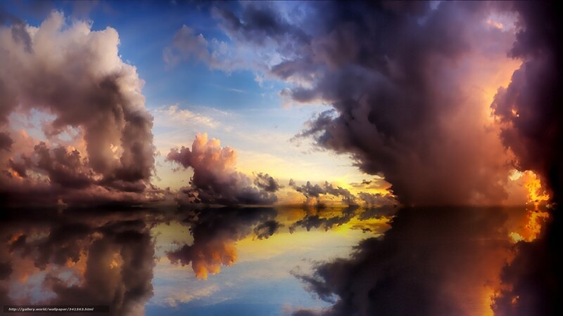 Clouds Reflecting in Water — Blue, Dramatic, Sunset
