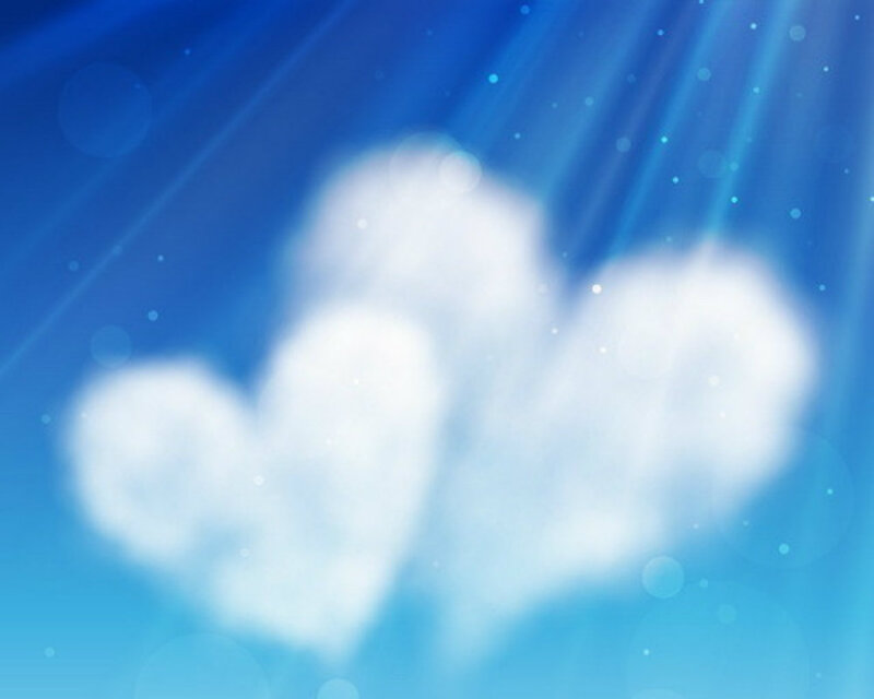 Clouds Shaped Like Hearts — Blue, Serene, Digital Art