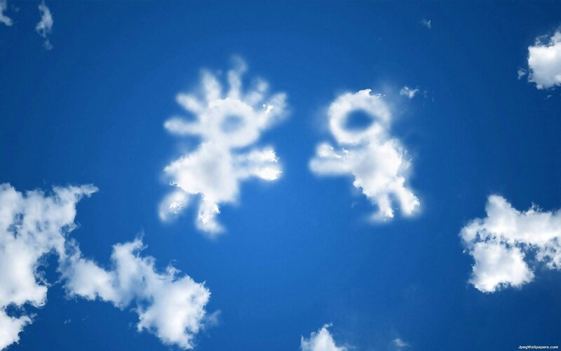 Clouds Shaped Like Stick Figures — Blue