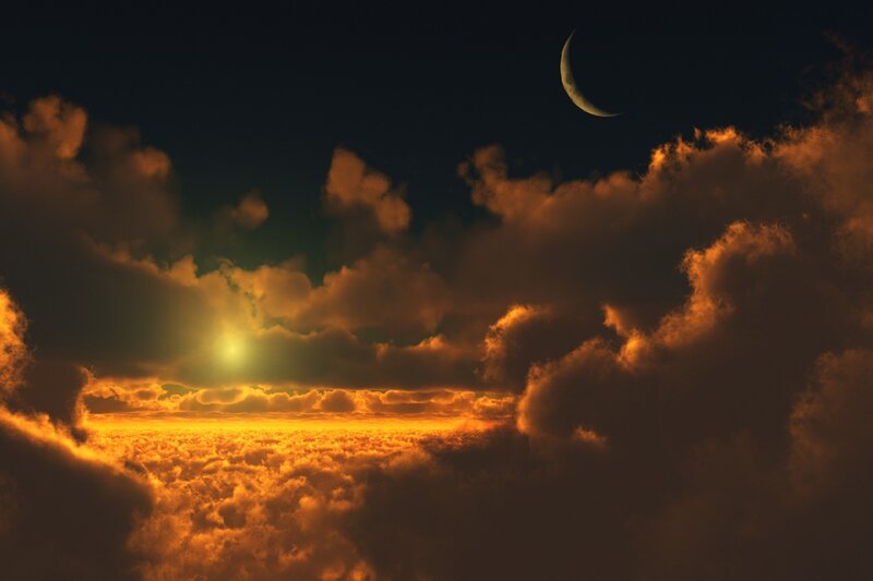 Clouds with Moon and Sun