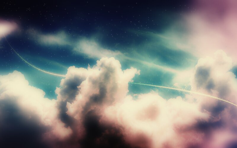 Clouds with Shooting Stars — Blue, Dreamy