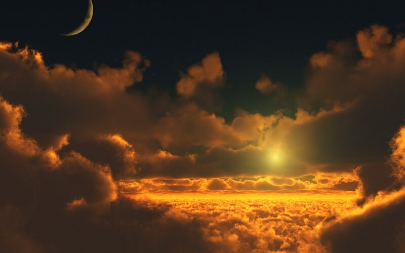 Clouds with Sun and Moon