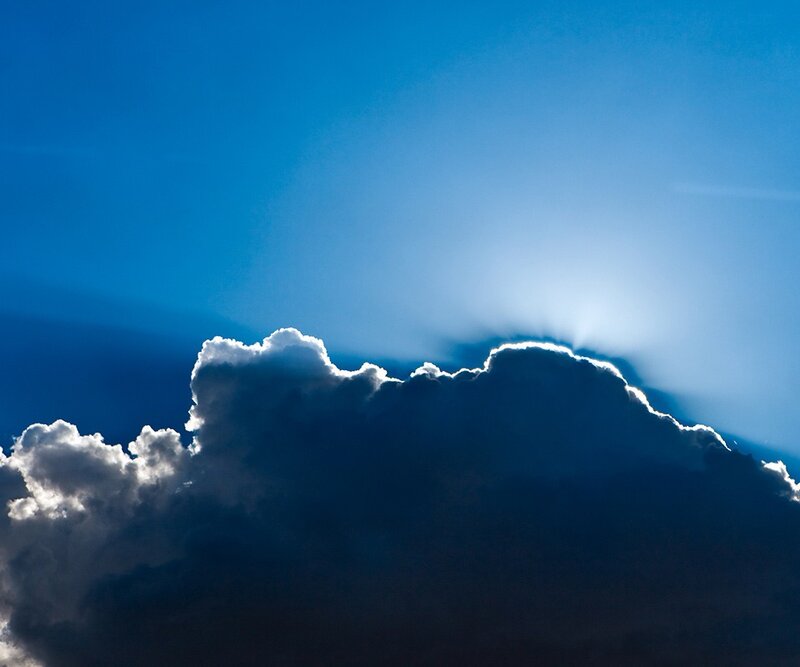 Clouds with Sun Rays — Blue, Dramatic, Afternoon, Photograph, Sunlight, Sky, White, Black