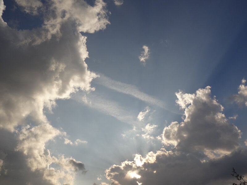 Clouds with Sun Rays — Blue, Dramatic, Afternoon, Photograph, Sunlight