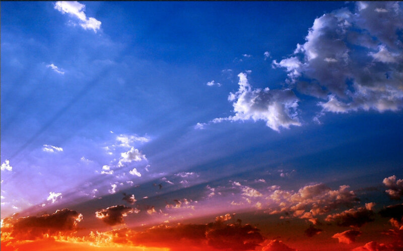 Clouds with Sun Rays — Blue, Dramatic, Sunset