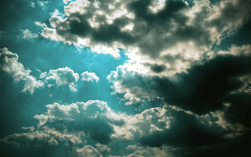 Clouds with Sunbeams — Blue, Dramatic, Afternoon, Photograph, Sunlight, Sky, White