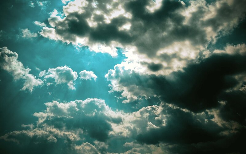 Clouds with Sunbeams — Blue, Dramatic, Afternoon, Photograph