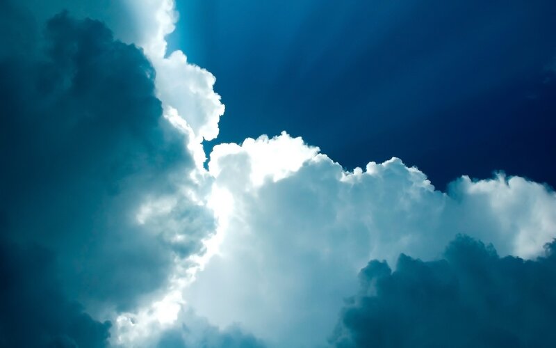 Clouds with Sunbeams — Blue, Dramatic, Photograph