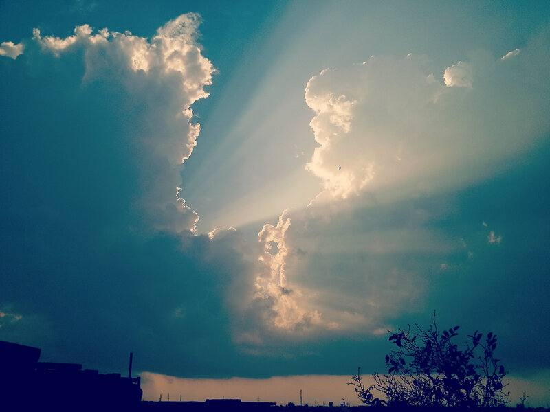 Clouds with Sunbeams — Blue, Dramatic, Sunset, Photograph, Sky, Silhouette