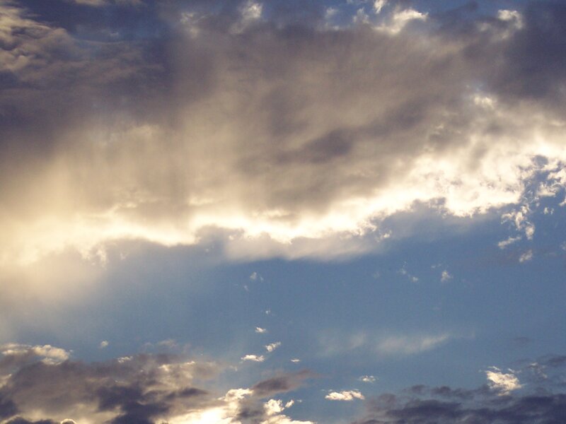 Clouds with Sunbeams — Blue, Dramatic, Sunset, Photograph, Sky, Sunlight
