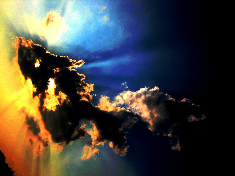 Clouds with Sunbeams — Blue, Dramatic, Sunset, Photograph, Sunlight, Sky