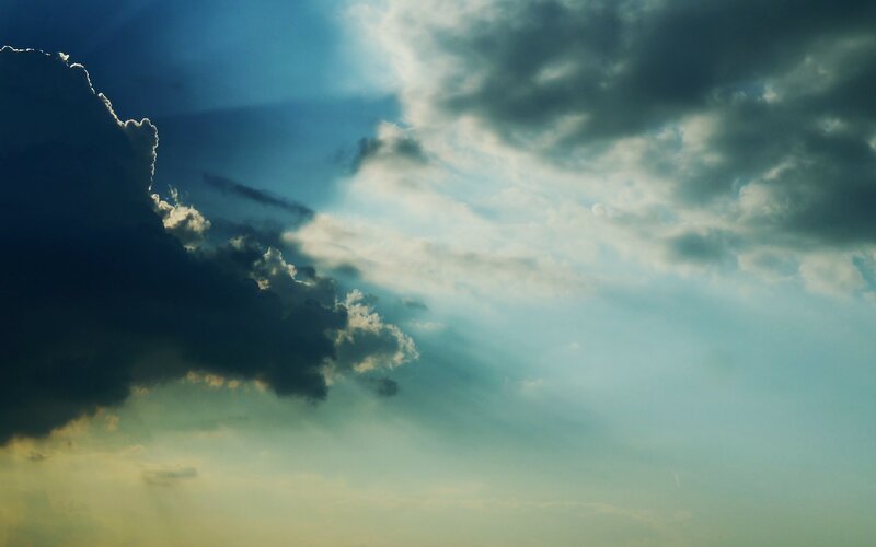 Clouds with Sunbeams — Blue, Dramatic, Sunset, Photograph, Sunlight