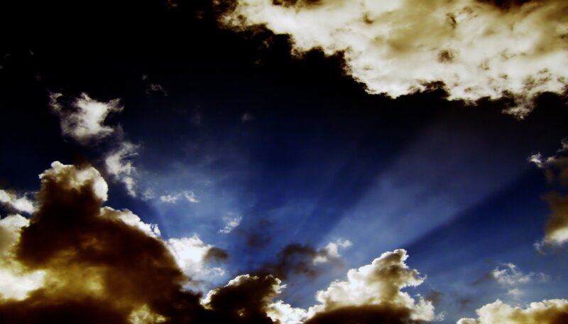Clouds with Sunbeams — Blue, Dramatic, Sunset, Photograph