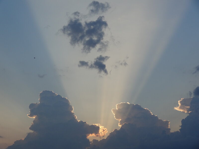 Clouds with Sunbeams — Blue, Dramatic, Sunset