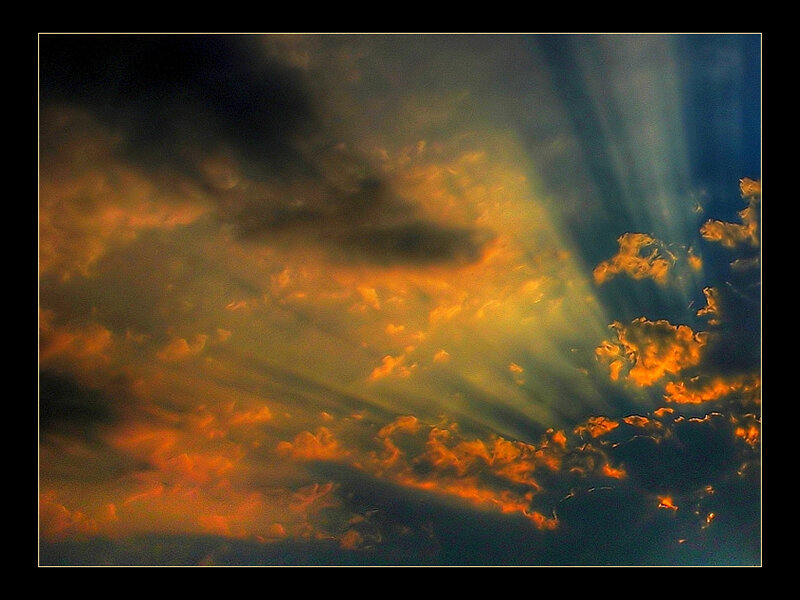 Clouds with Sunbeams — Orange, Dramatic, Sunset, Photograph, Sky