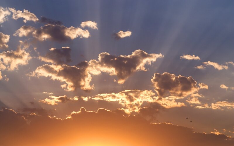 Clouds with Sunbeams — Orange, Dramatic, Sunset, Photograph