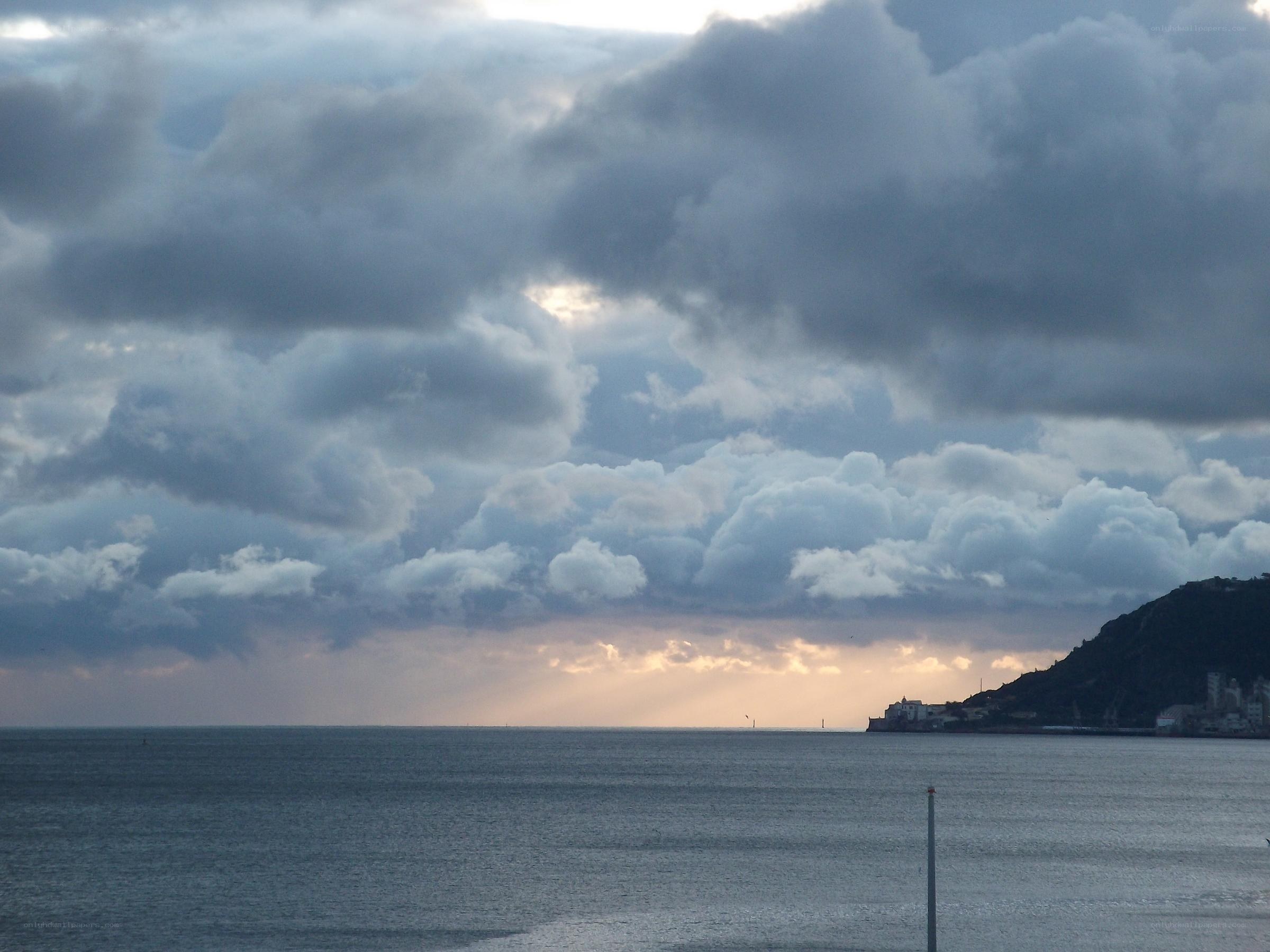 Cloudy sea view at dusk