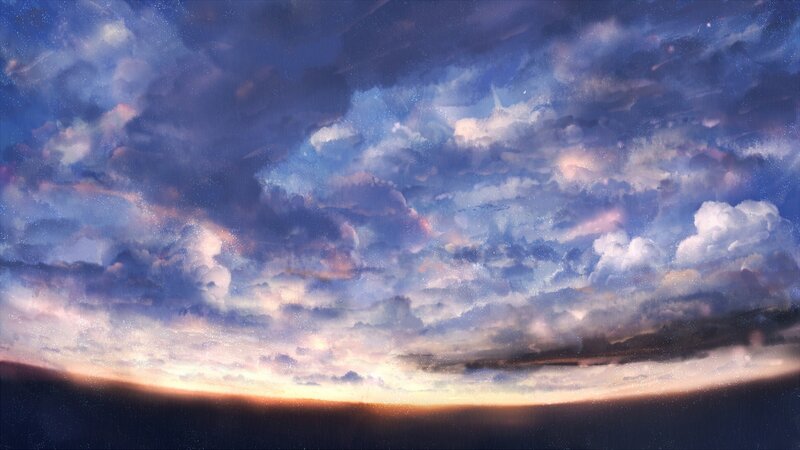 Cloudy Sky at Dusk — Blue, Dramatic, Sunset, Digital Art