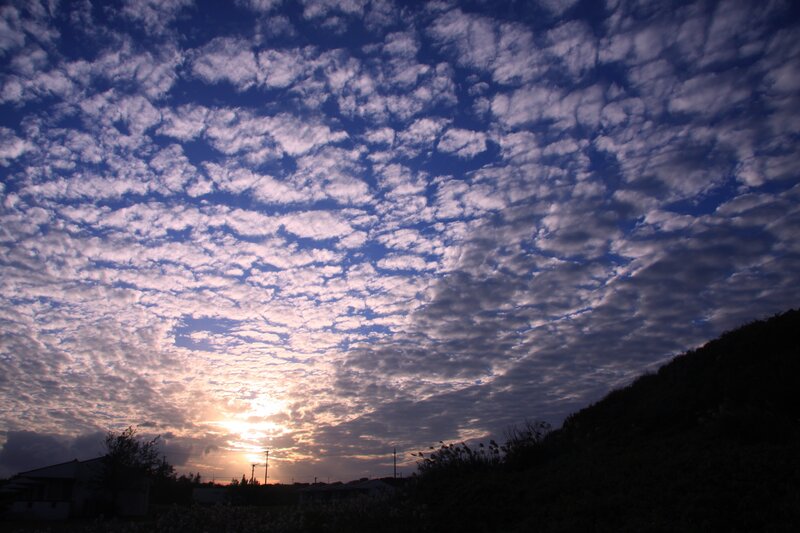 Cloudy Sky at Sunset — Blue, Serene, Photograph
