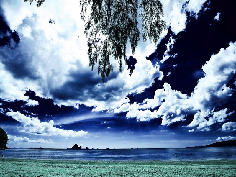 Cloudy Sky over Beach — Blue