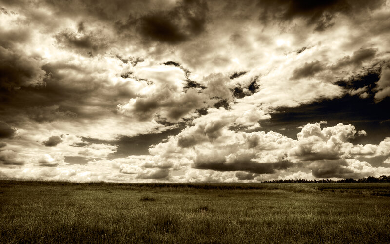 Cloudy Sky over Field — Brown