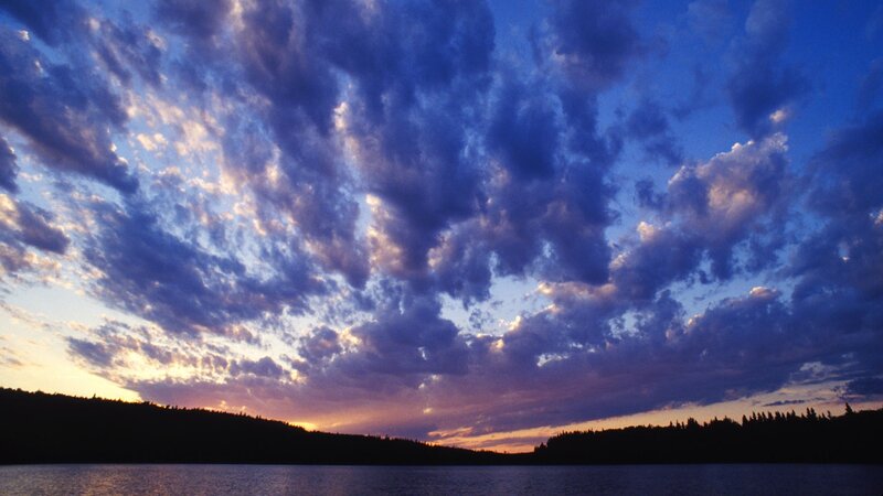 Cloudy Sky over Lake — Blue, Dramatic, Sunset