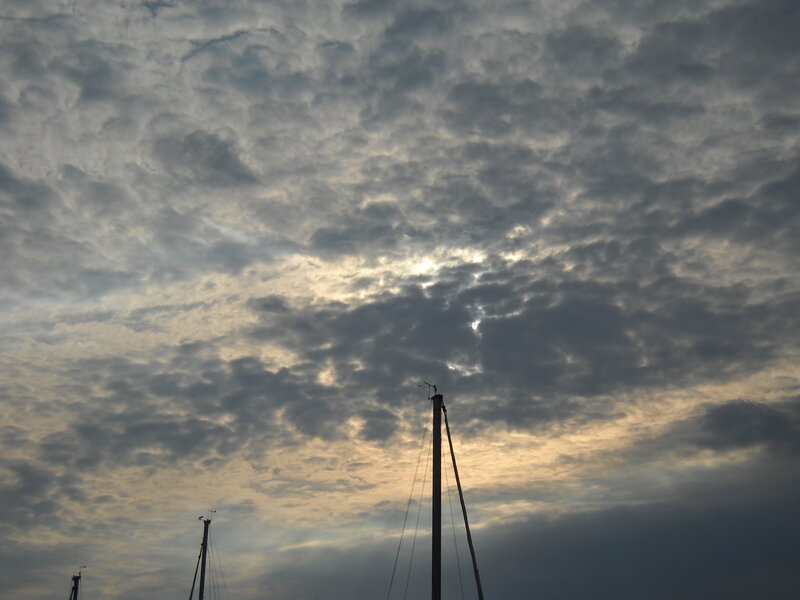 Cloudy sky over masts