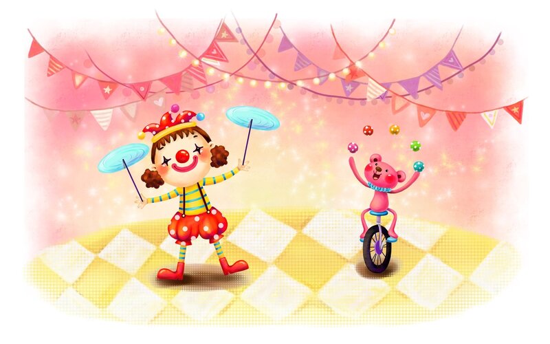 Clown and bear circus performance