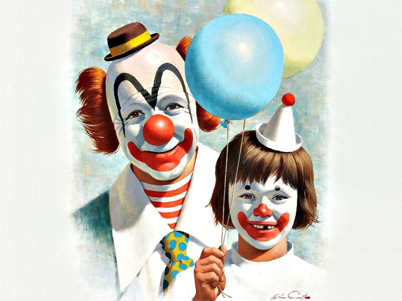Clown and Child with Balloons
