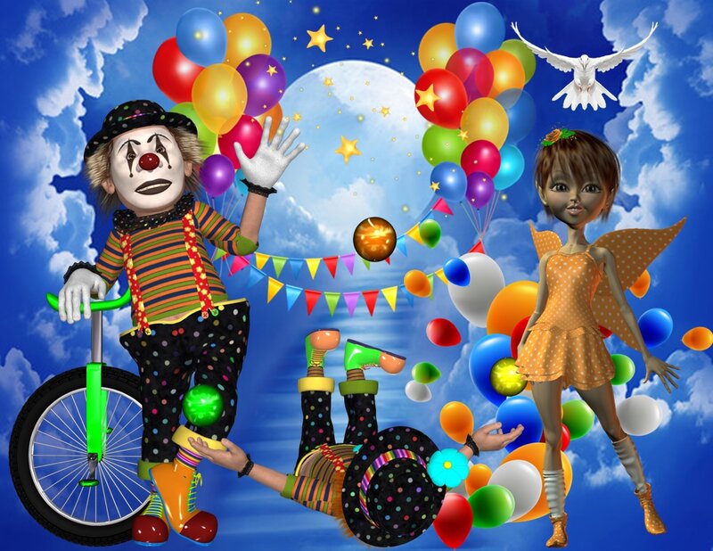 Clown and Fairy in Sky