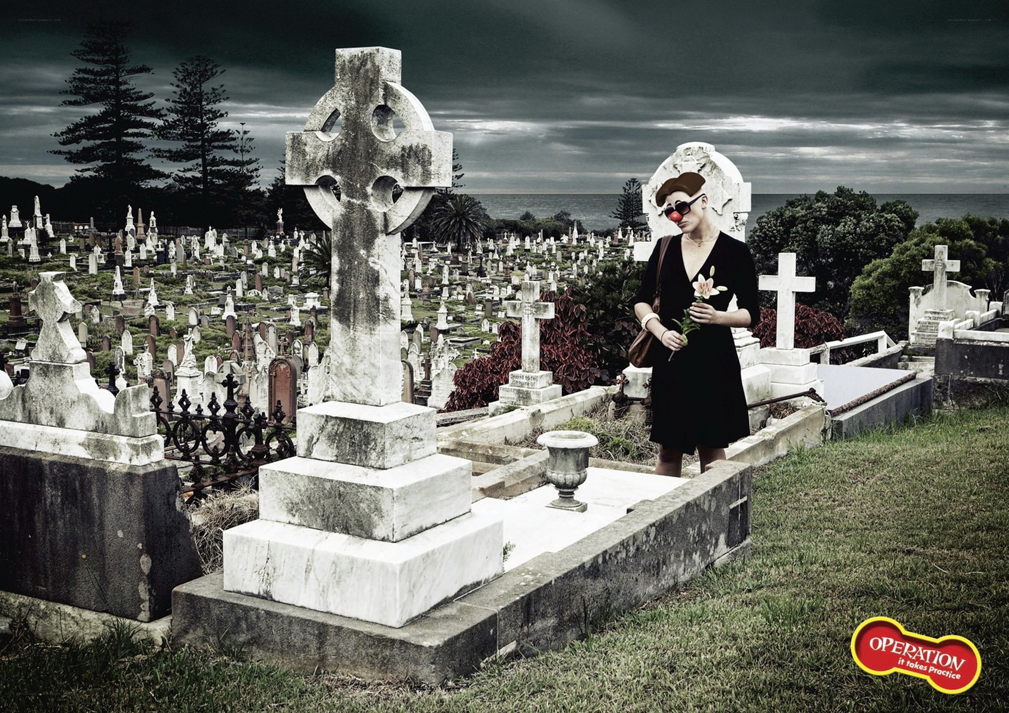 Clown at a cemetery