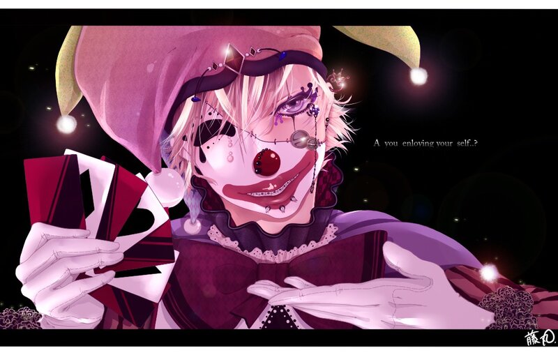clown character with cards