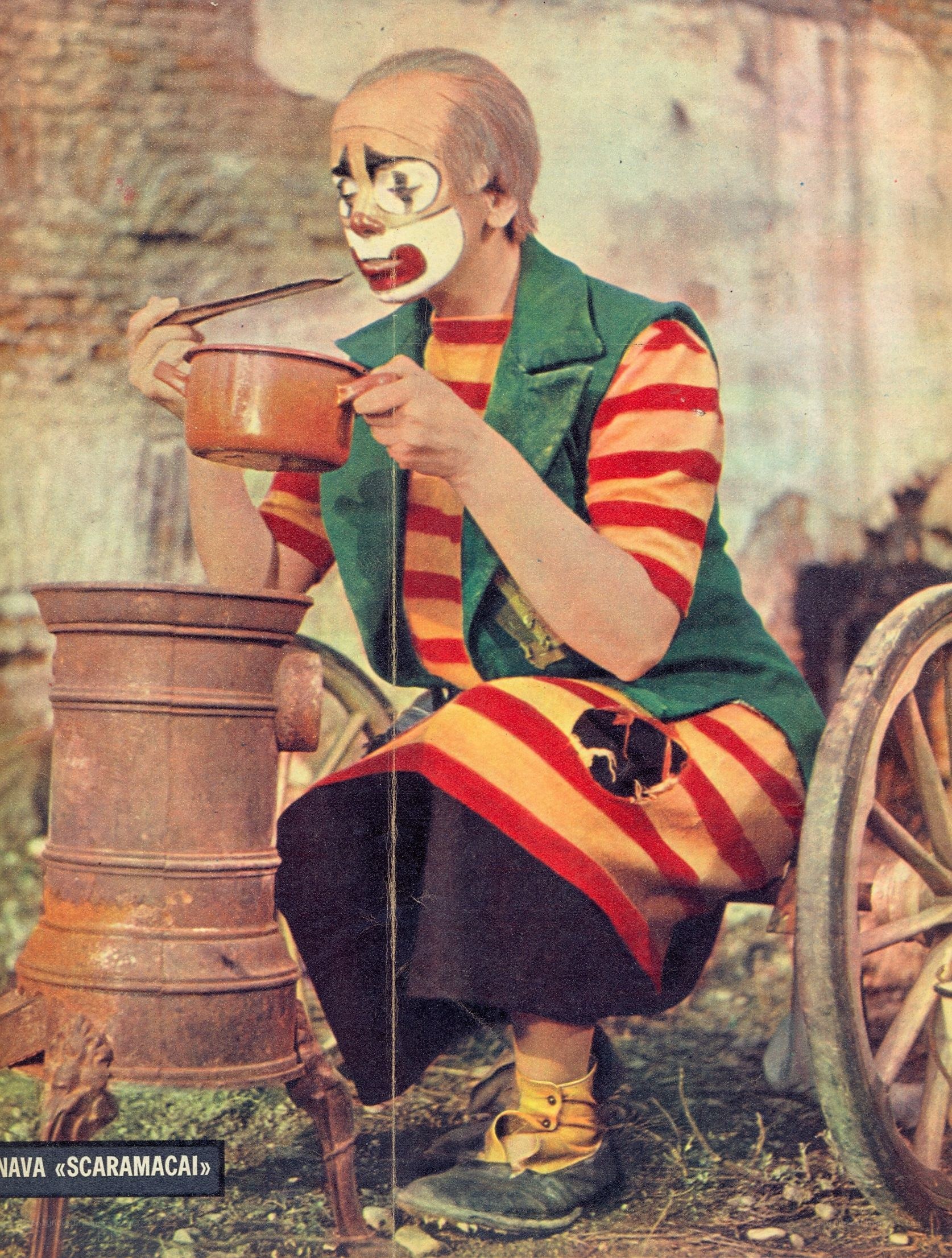 clown cooking outdoors