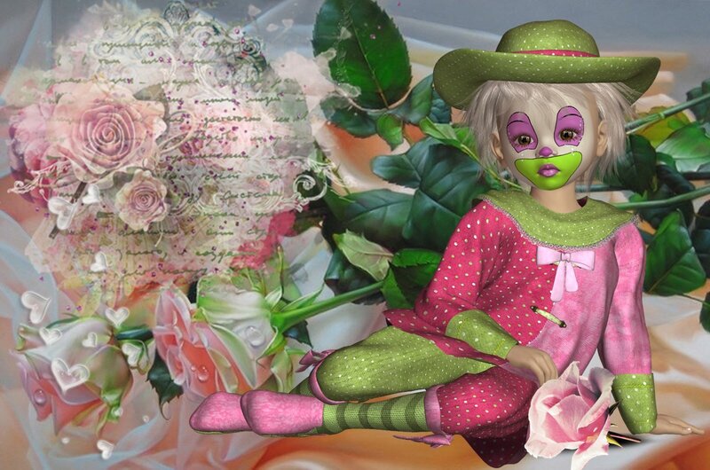 Clown Doll with Roses