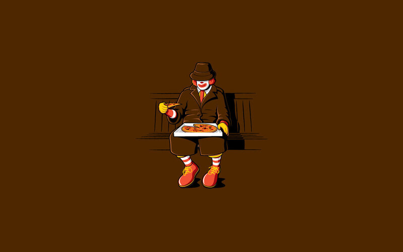 clown eating pizza