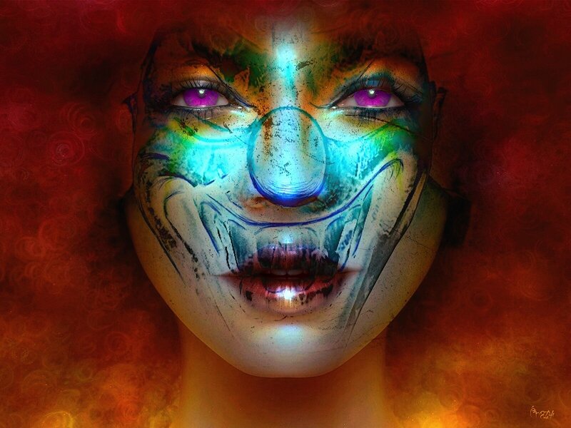 clown face with vibrant makeup