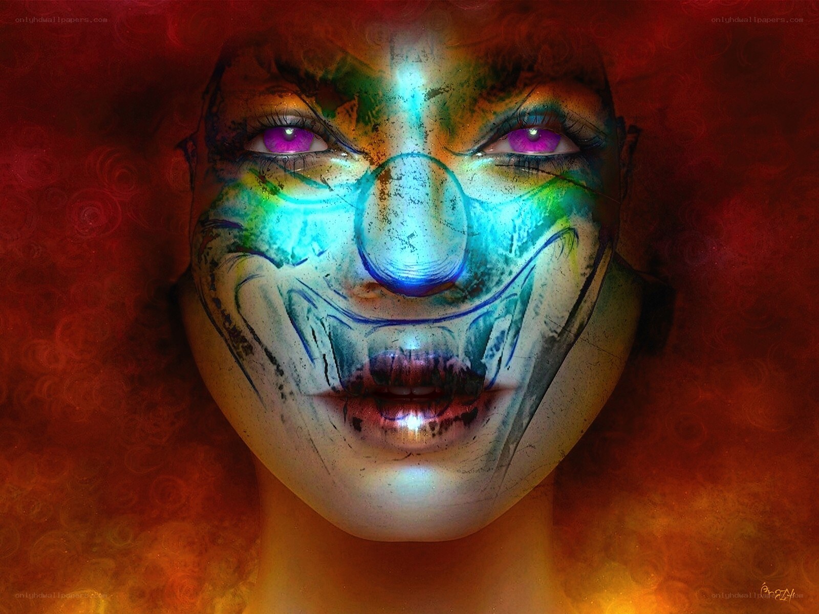 clown face with vibrant makeup