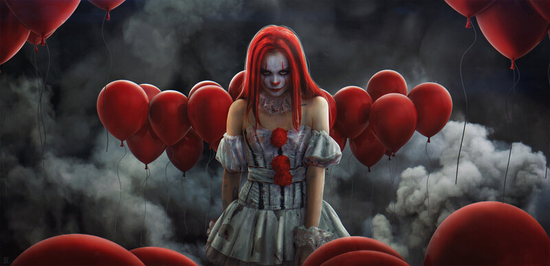 Clown Girl with Balloons