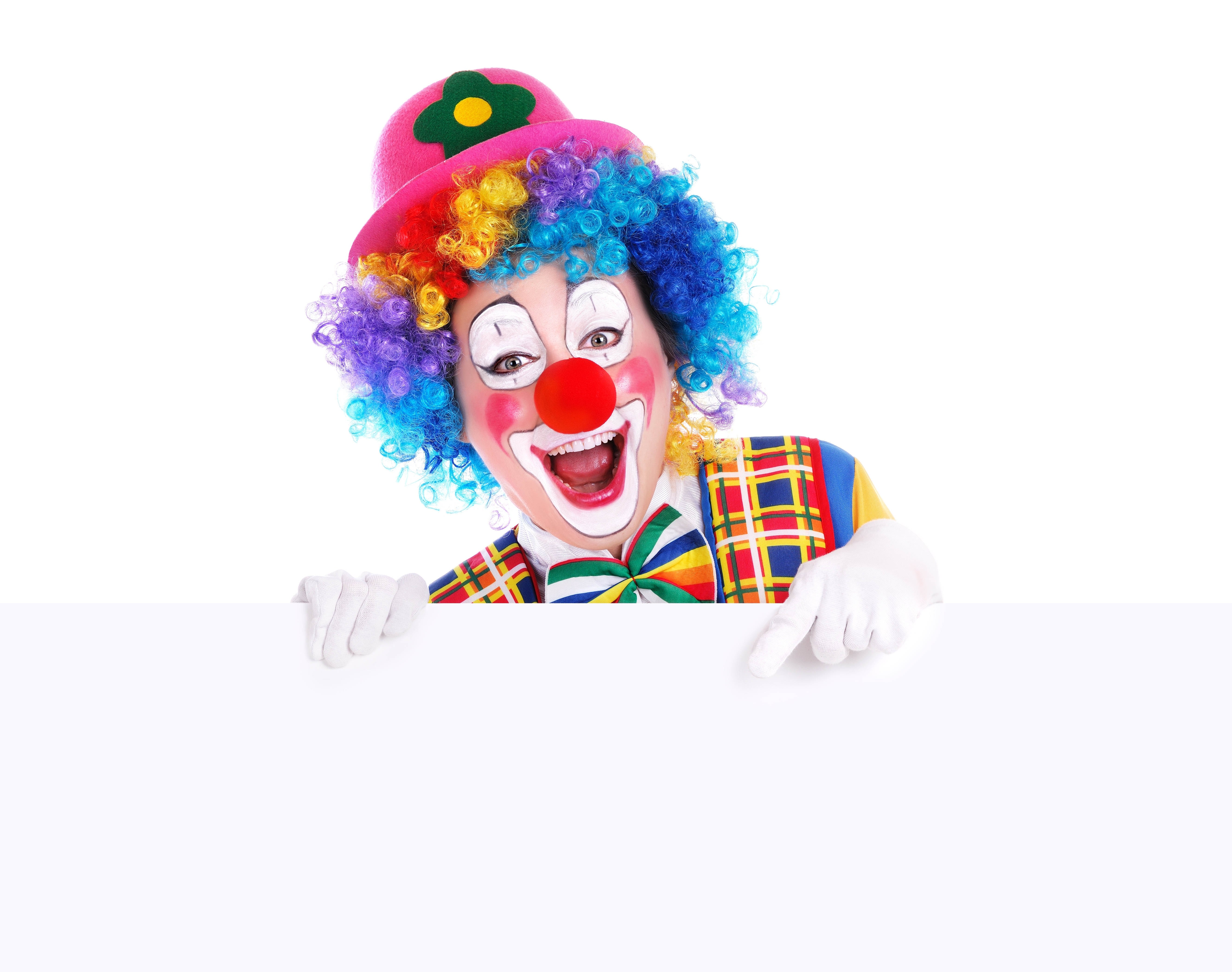 clown holding blank sign