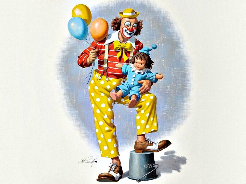 Clown Holding Doll — Yellow