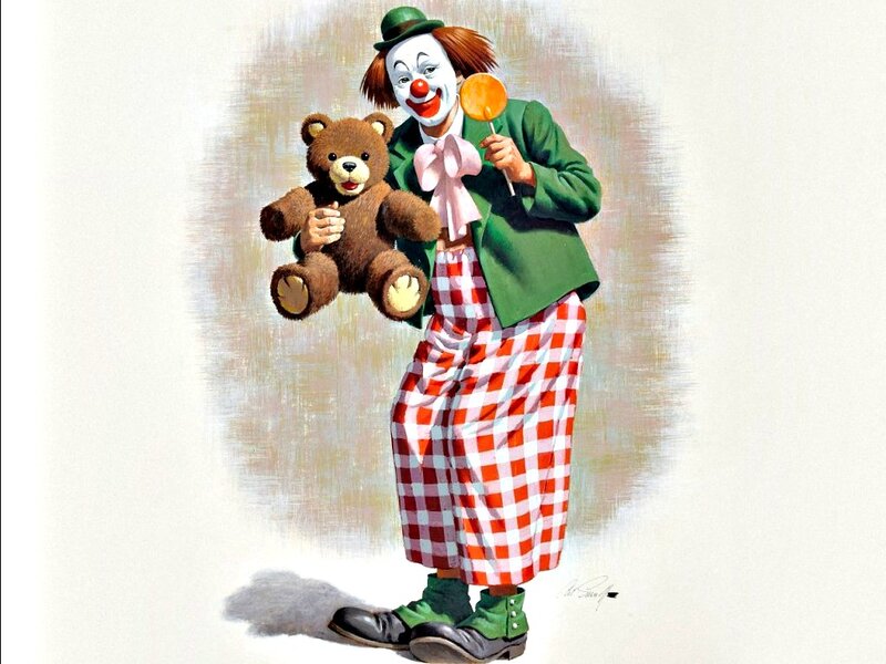 Clown Holding Teddy Bear