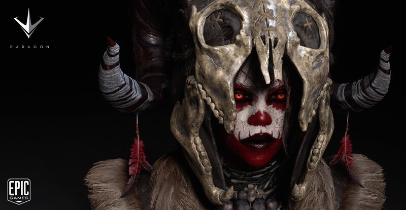 Clown-like Character with Skull Mask
