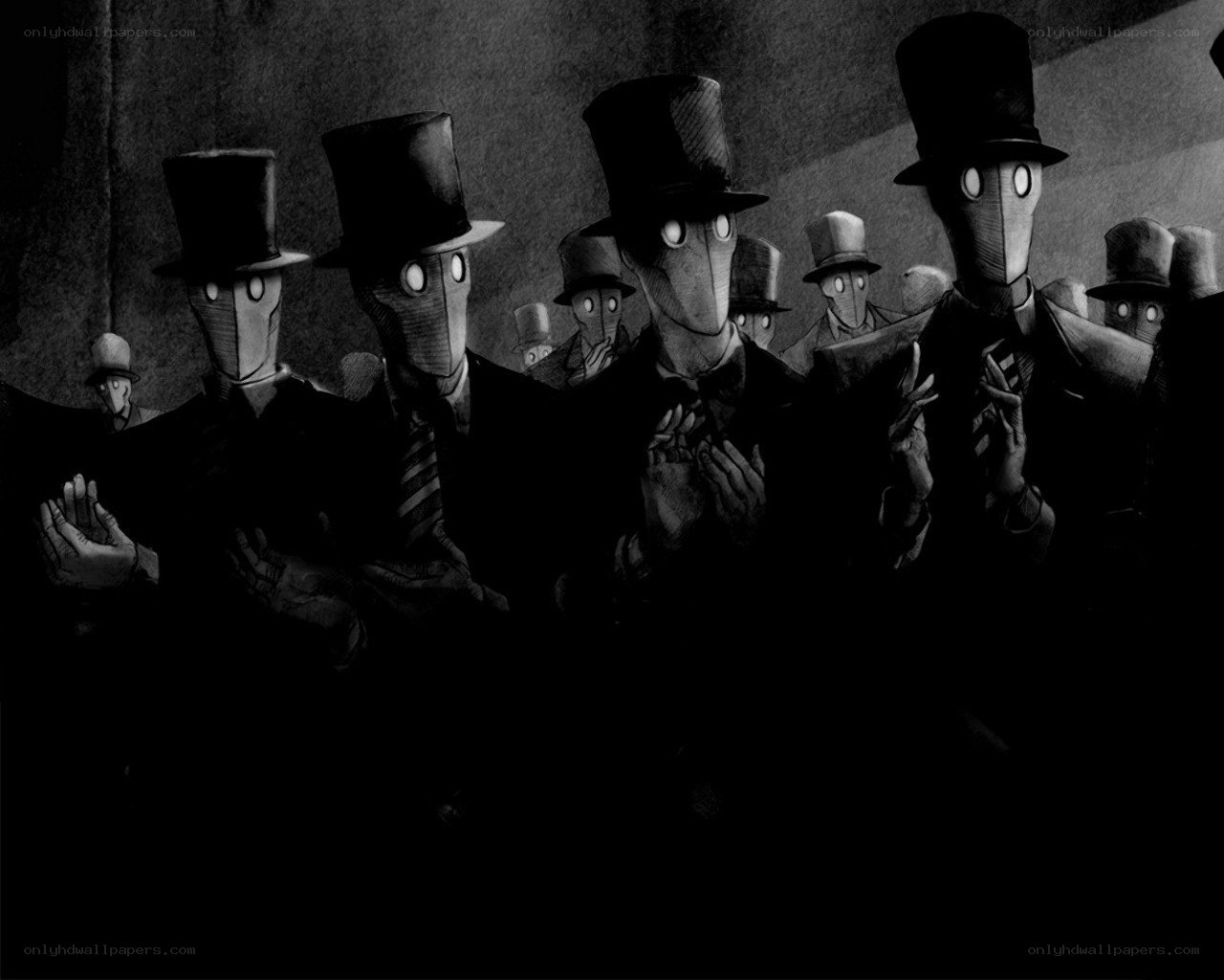 clown-like figures in top hats