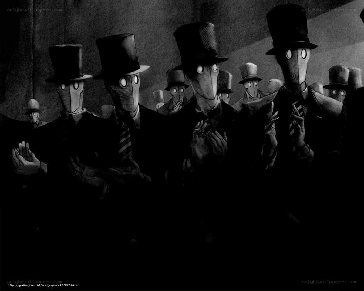 clown-like figures in top hats