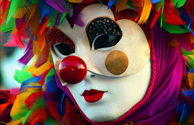 Clown Mask with Feathers — White