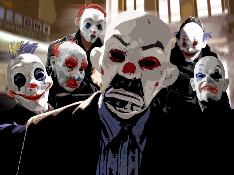 Clown-masked Figures — White