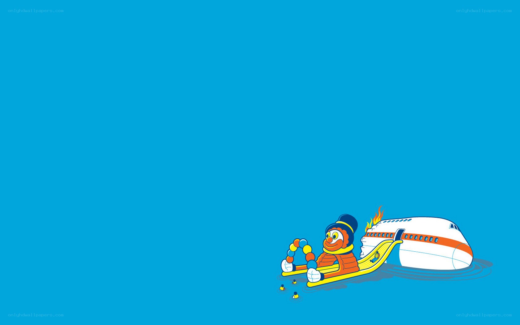 clown on a sled with plane