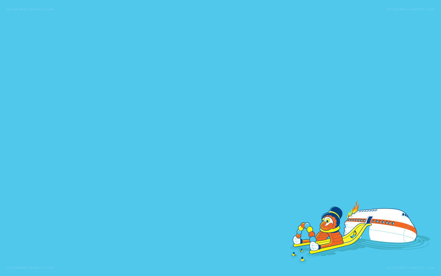 clown on a sled with plane